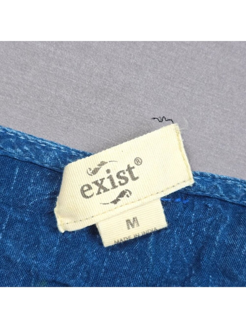 Exist Medium Boho Peasant Dress Indigo Embroidered Rayon Flowy Modest 3/4 Sleeve - Picture 2 of 7